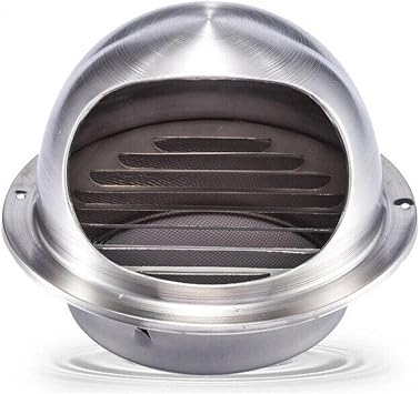 304 Stainless Steel Air Vent Louver Grille Cover, Round Bull Nosed External Extractor Wall Vent Outlet 50-300mm, Kitchen Bathroom Soffit Vents With Built-in Screen Mesh, With Mounting Screws  Color