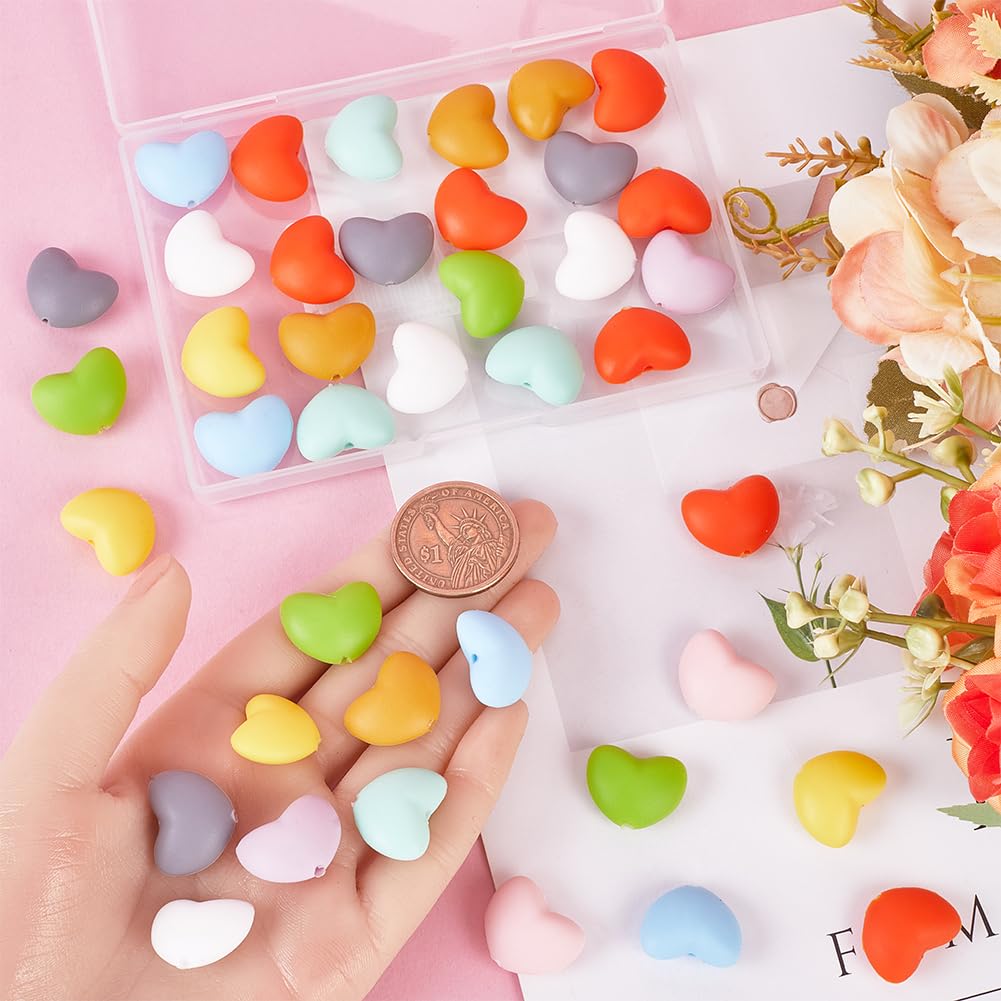SUNNYCLUE 1 Box 40Pcs 10 Colours Hearts Silicone Beads Heart Shaped Beads Loose Multicolor Valentine's day Orange Purple Pink White Love Beads for jewellery Making Necklace Keychains Wedding Beginners - Image 3