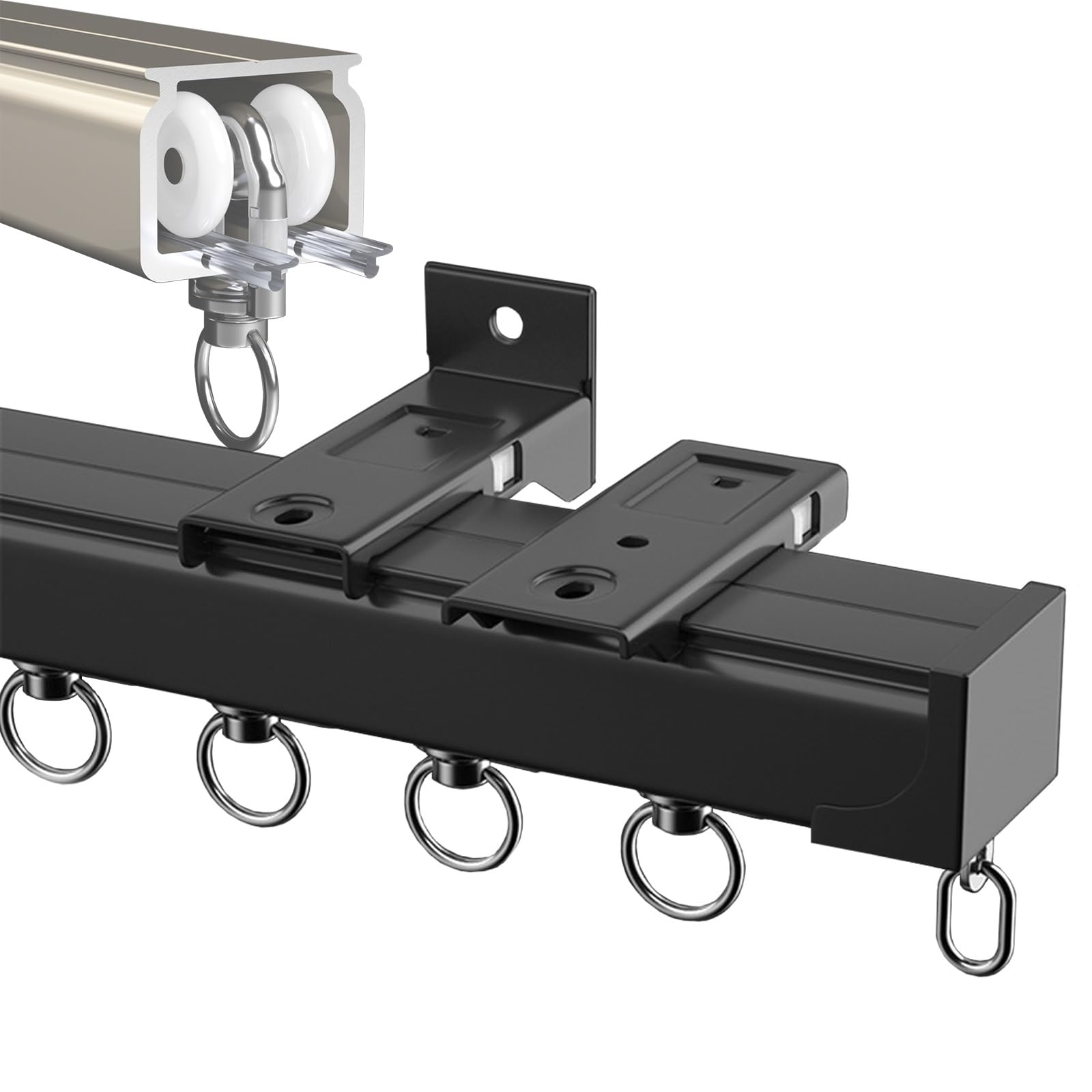 Tringle à rideaux en aluminium – 1 couche de 6 m/5 m/4 m/2 m/1 m, facile à installer, rail mural silencieux pour rideaux, parfait pour fenêtres, cloisons de séparation et salles de bains, solution de