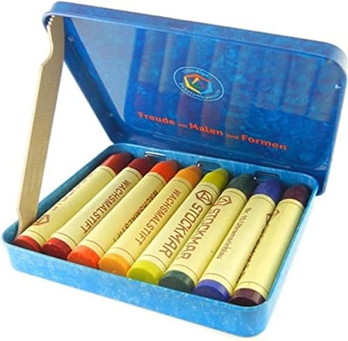 Stockmar Crayones de cera de abeja en lata de almacenamiento juego de 8 colores surtido Waldorf