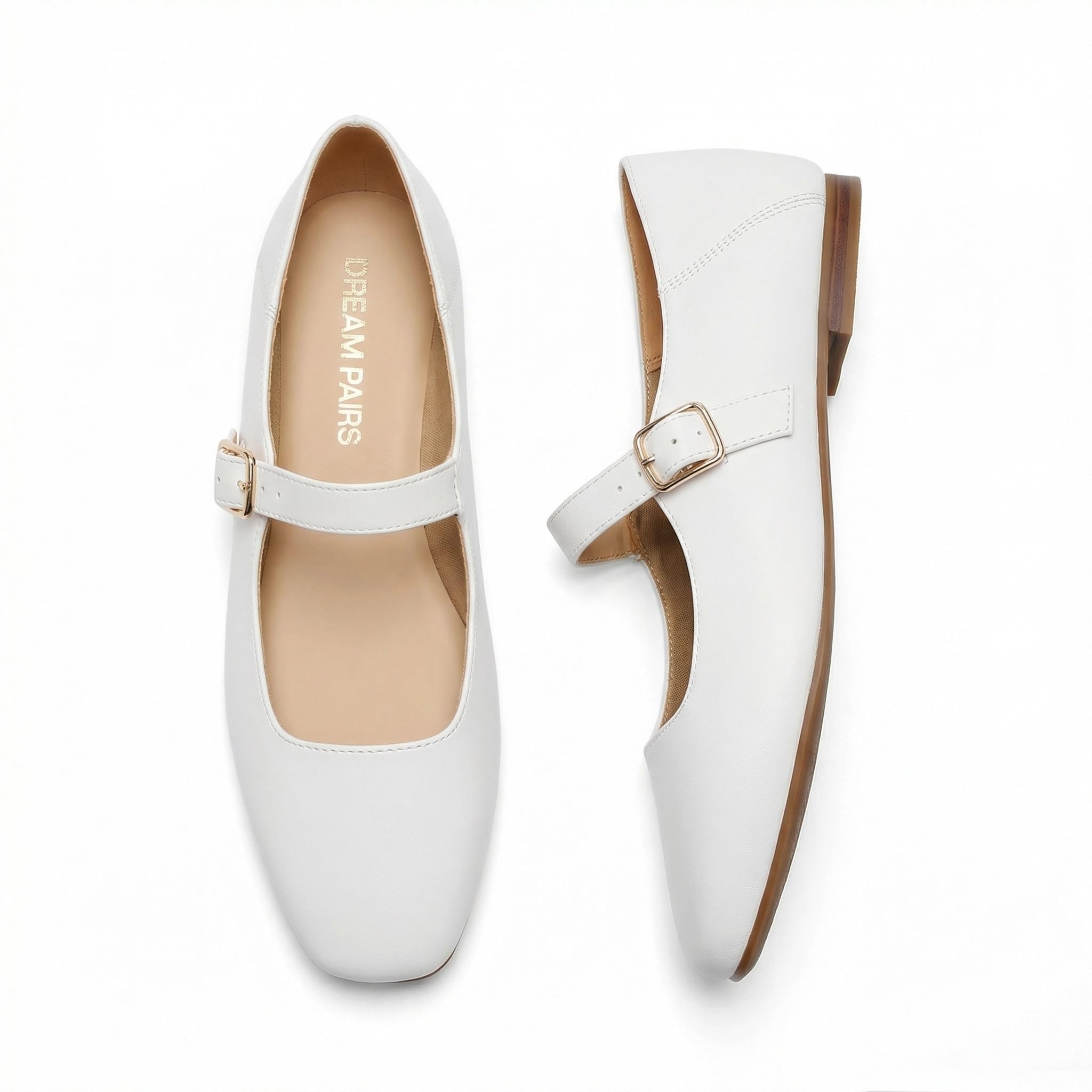DREAM PAIRS Zapatos Planos para Mujer Mary Jane de Punta Cuadrada Cómodos y Casual Zapatos de Vestir Slip On Bailarinas con Correa de Hebilla para Trabajo