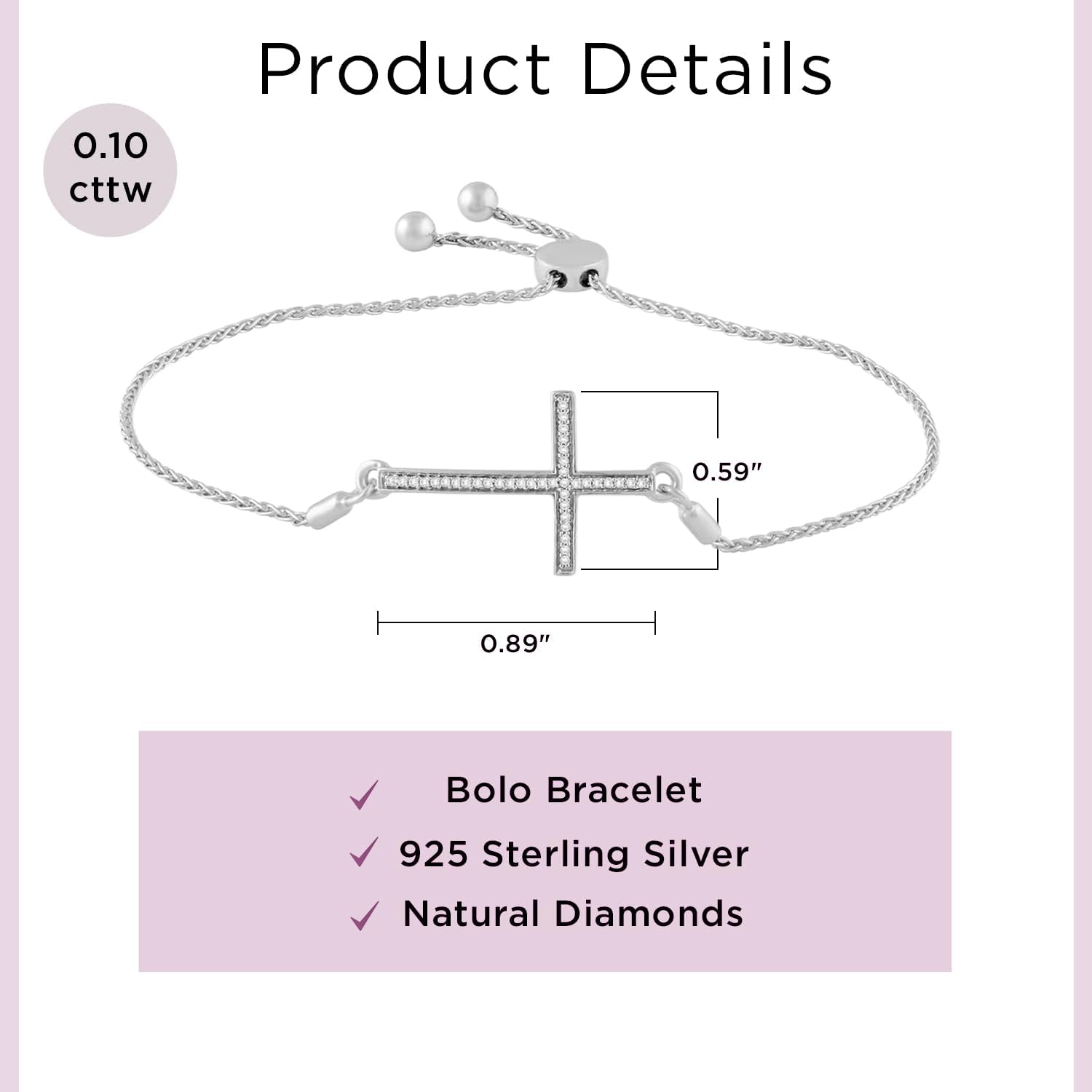 Jewelili Sterling Silver Cross and Evil Eye Bolo Bracelet fo Women | 1/10 CTTW Natural White Round Diamonds | Wheat Chain | Gift Box Included | Timeless Fashion Jewelry