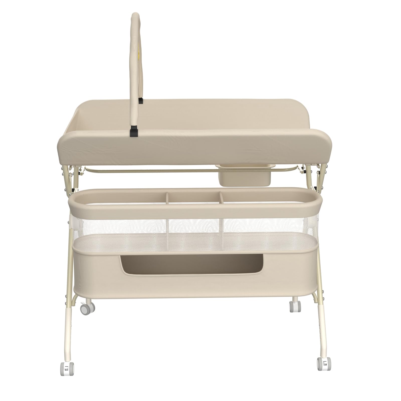 HUOLE 3 in 1 Wickeltisch klappbar, Mobile Wickelkommode mit Rollen, Wickelstation höhenverstellbar, tragbare Wickelauflage bis 25 kg Belastbar,75 x 68 x 83–91 cm (B) Cremeweiß