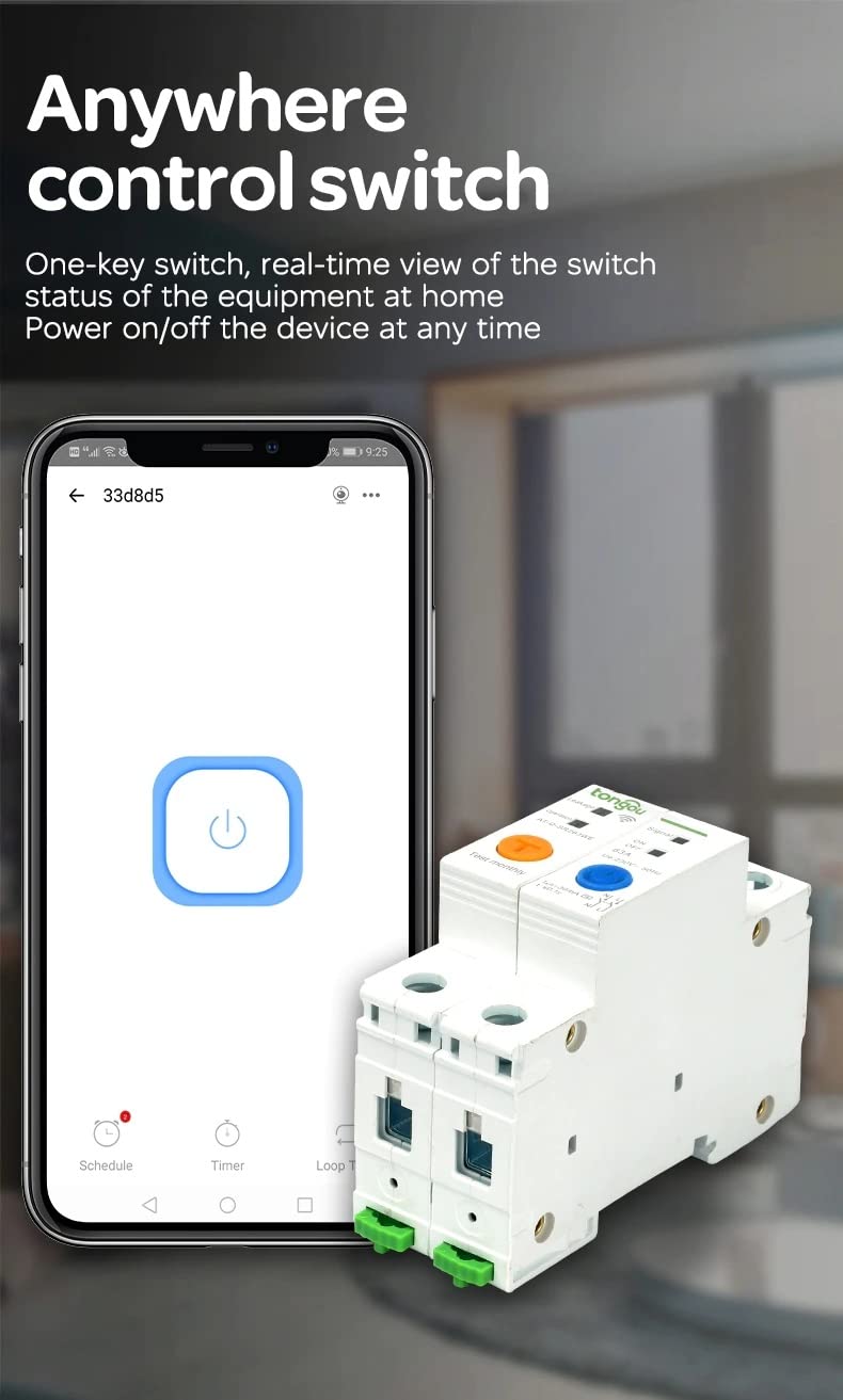 Disyuntor,Interruptor AutomáTico MagnetotéRmico 2P 63A DIN ​Rail WIFI Disyuntor Interruptor inteligente Control remoto por Smart Home con protección contra fugas(16A)