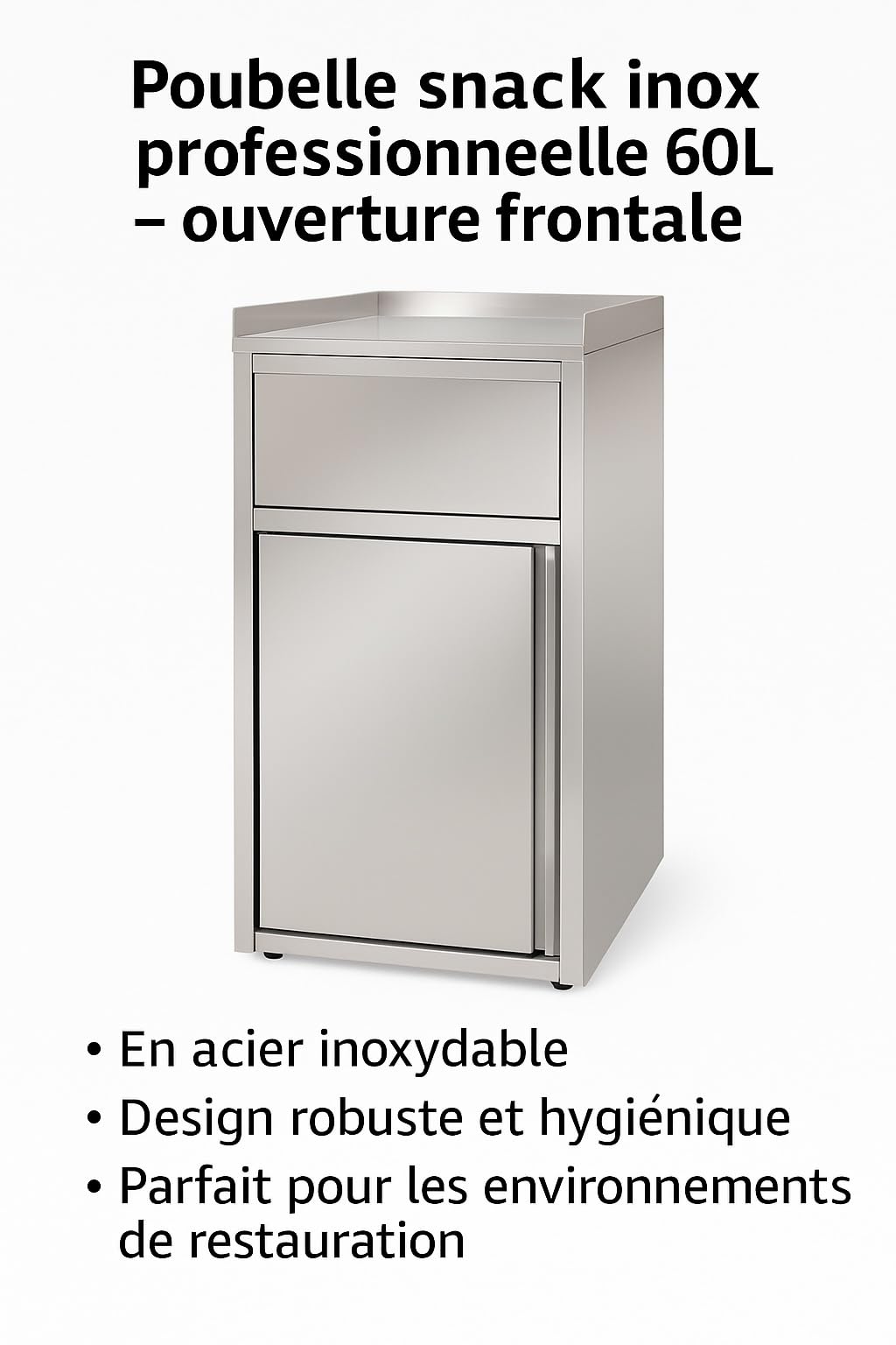 Générique Poubelle Snack Inox Professionnelle 60L – Ouverture Frontale – Acier Inoxydable – Fast Food, Restaurant, Collectivité – 500x530x1200 mm