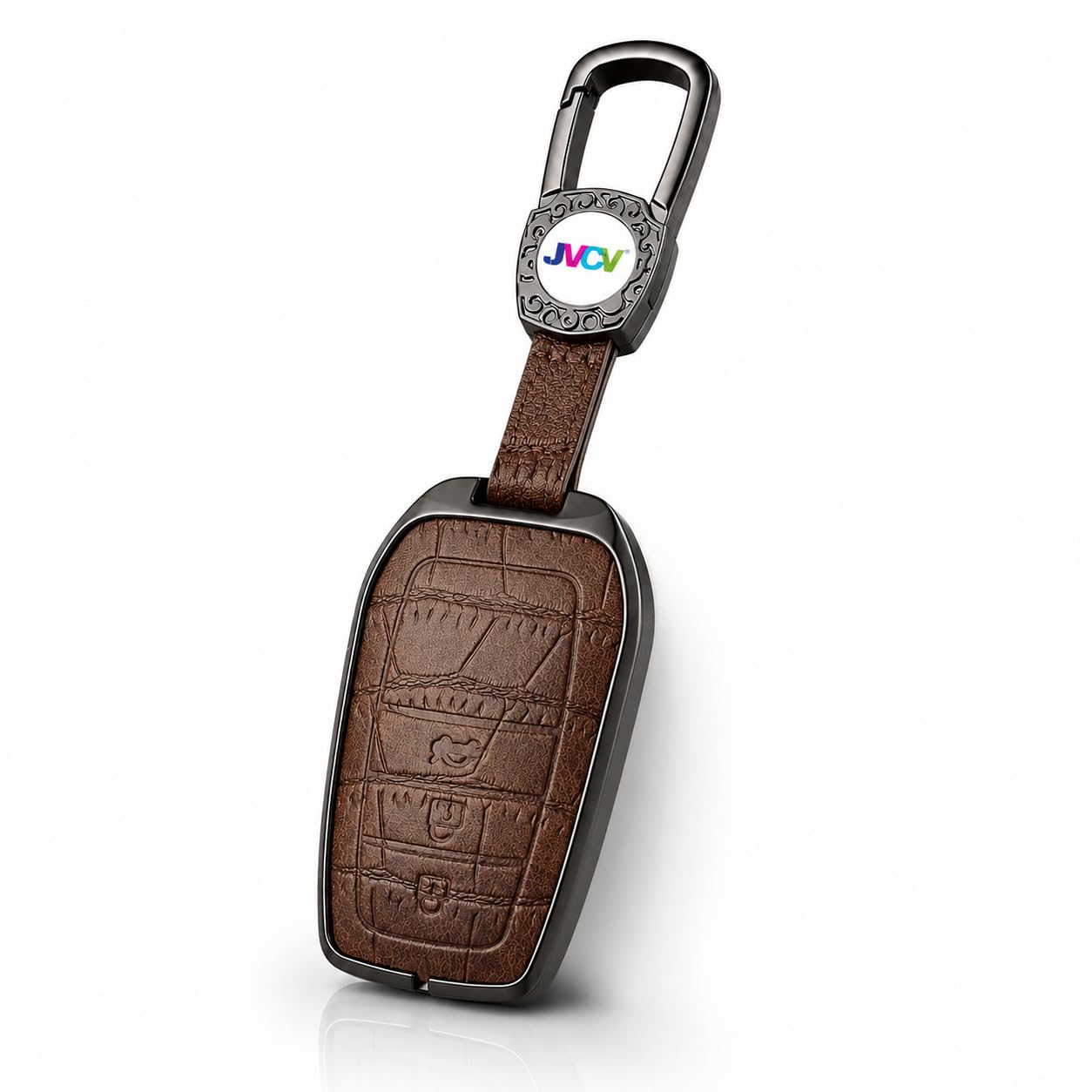 JVCV® Premium Metal & Leather Key Cover Compatible with Toyota Fortuner Camry Hilux Innova Crysta Fortuner Legender Innova HyCross Land Cruiser 3 Button Smart Key | Luxury Protective Key Case (Brown)-image-12