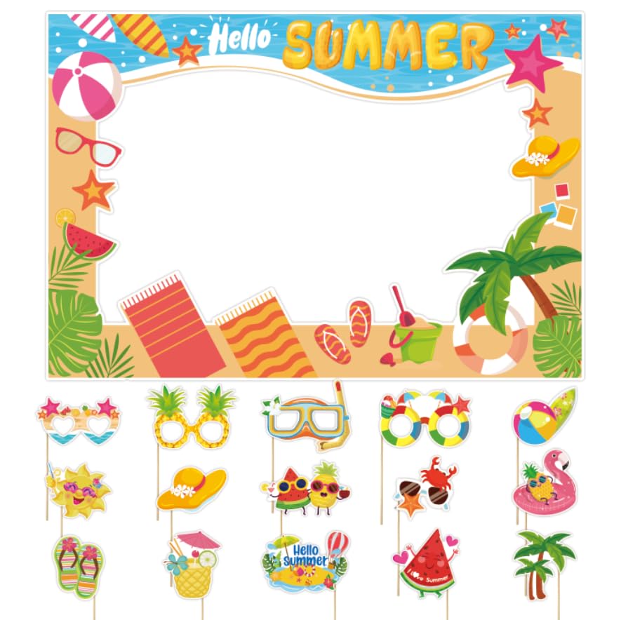 Generic Summer Party Decorations - Hello Summer Photo Booth Props for Summer Beach Party Decoration Supplies, Light