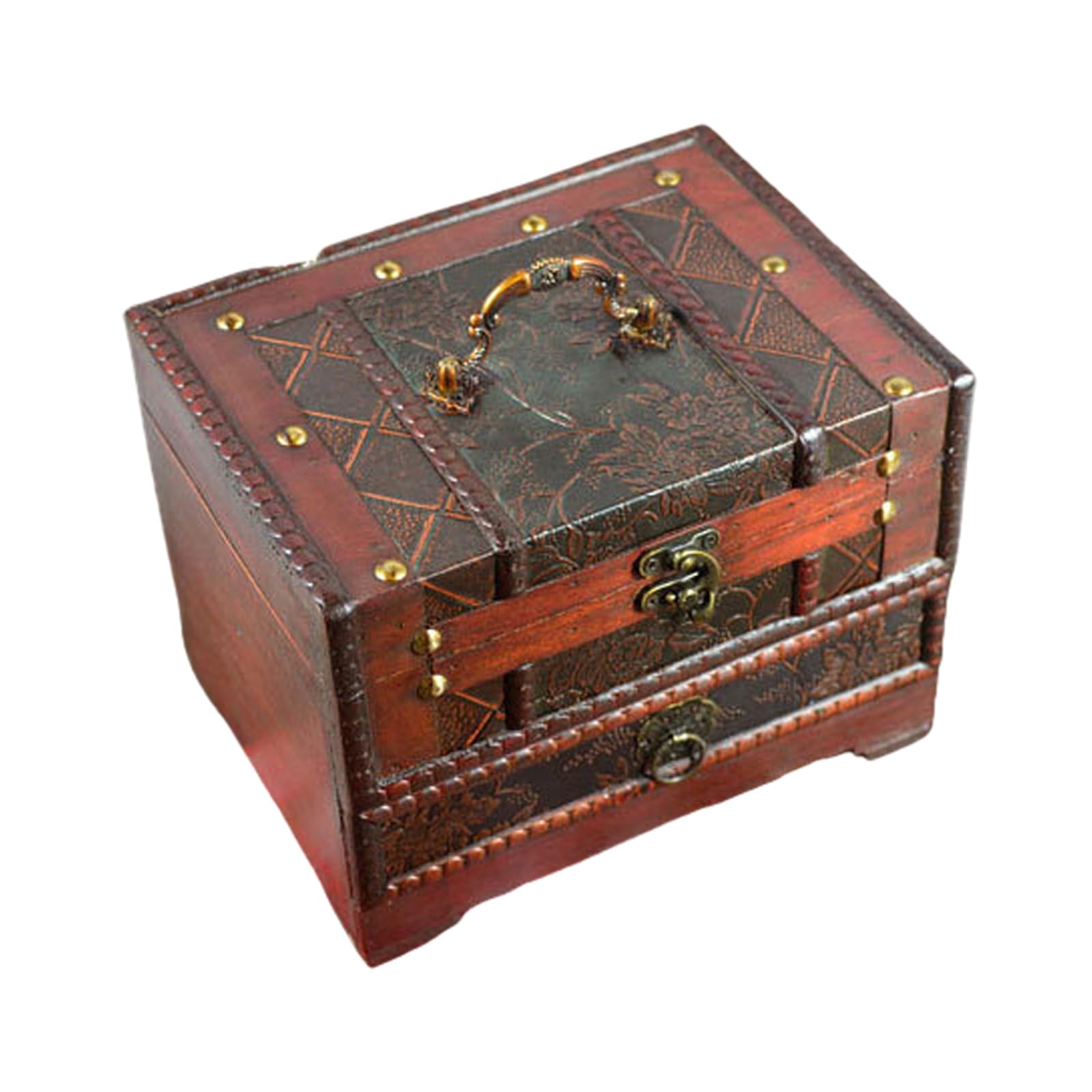 Kfwfuaee Women's Grapes Flower Chinese Style Wooden Jewelry Organizer With Drawer Large Capacity Storage Box For Rings And Earrings Necklace Holder