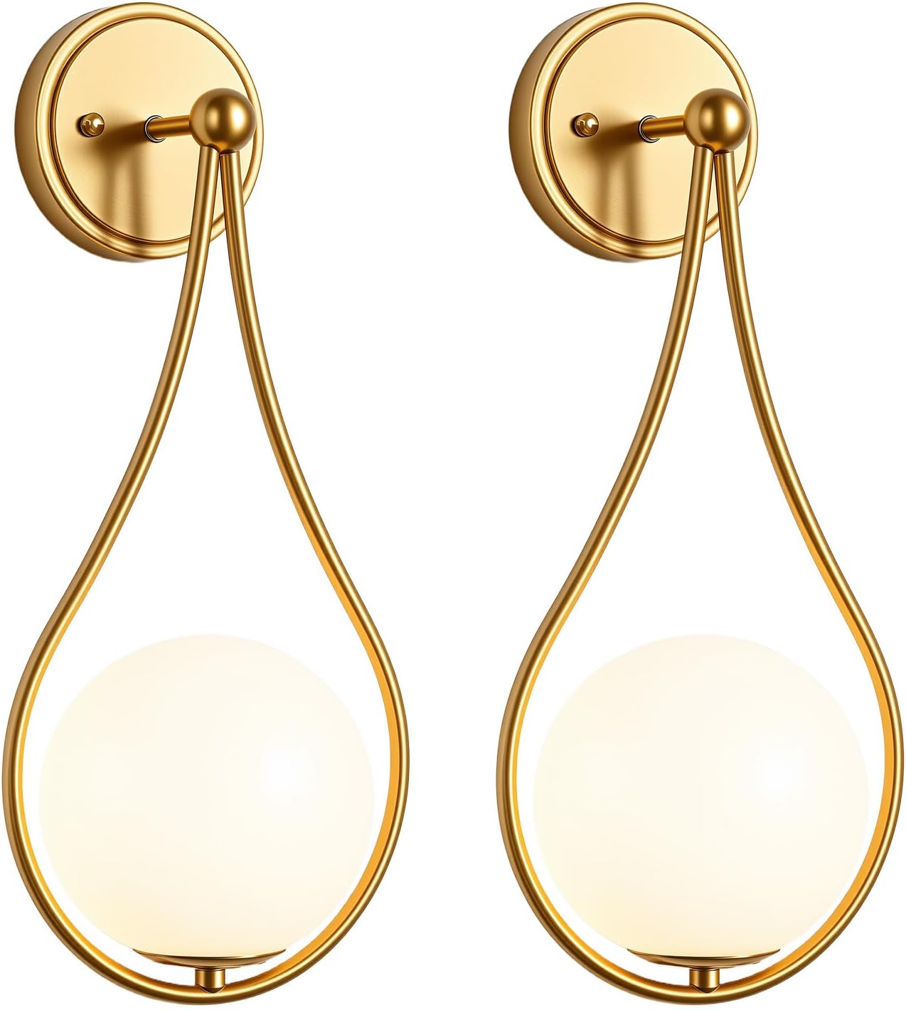 Mid-Century Wall Sconces Set of 2 Gold Modern Globe Wall Lighting Indoor Hardwired Wall Lights for Hallway Office,Porch, Bedroom, Living Room,Stairway