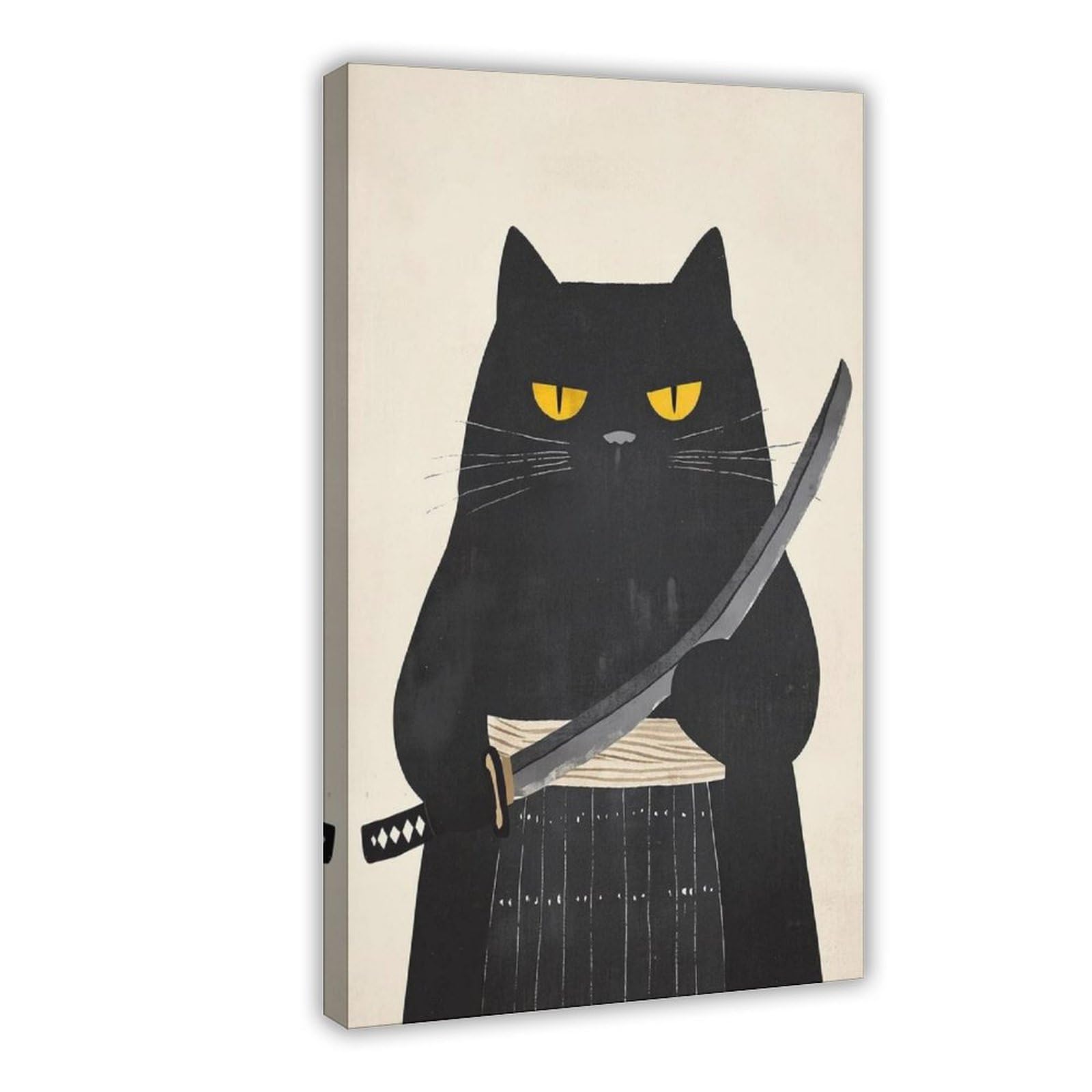 Fvkfvk Frame-Style Samurai Cat Japanese Warrior Canvas Poster For Dorm Room Decor Gift
