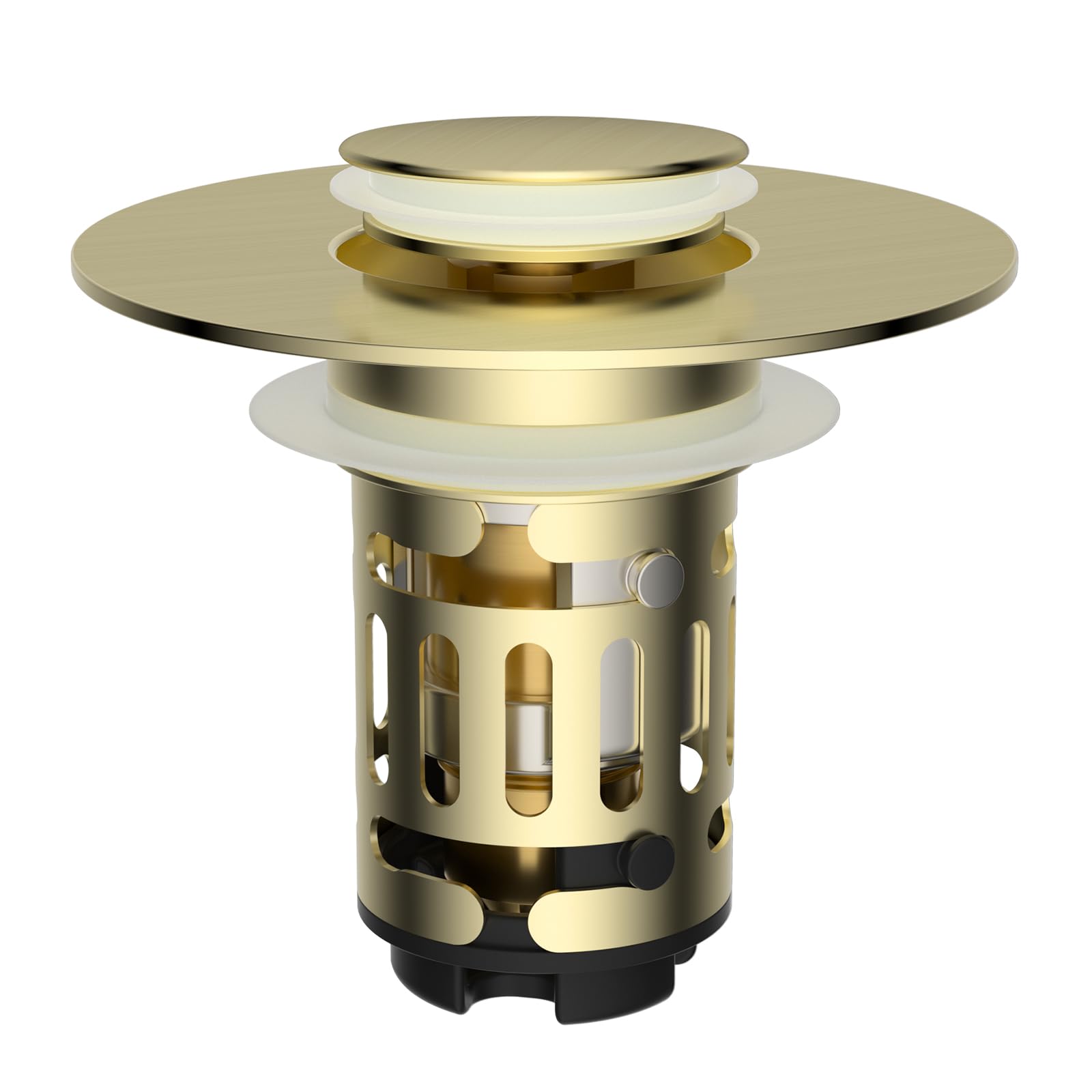 Hibbent Pop-Up Sink Plugs with Drain Strainer, Brass Bounce Cor Drain Plug with Detachable Fliter, Universal Sink Stopper Replacement for Bathroom,Sink Plug Suitable for 25mm to 46mm-Brushed Gold