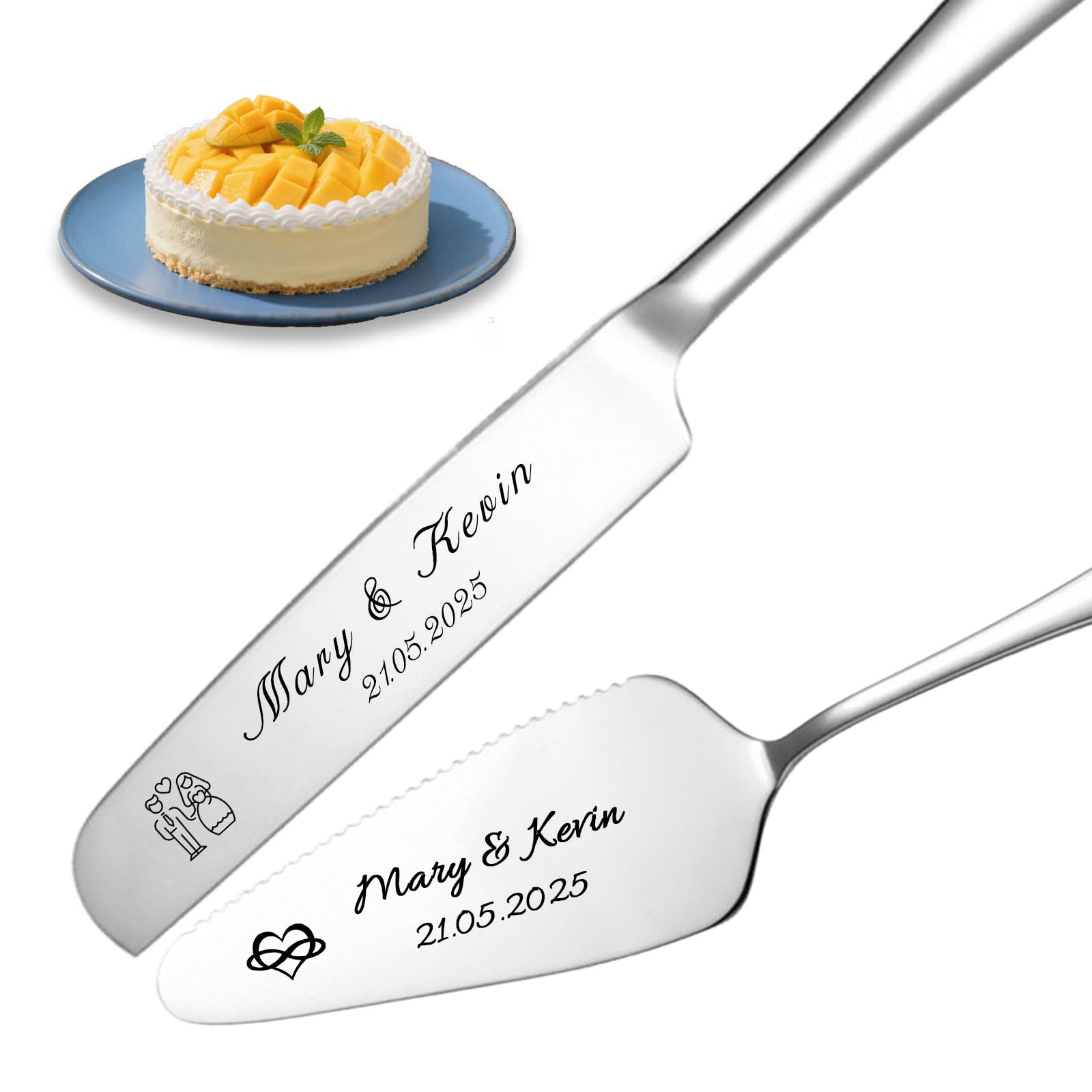 QSZ Personalised Engraved Wedding Cake Server with Names Text — image 1