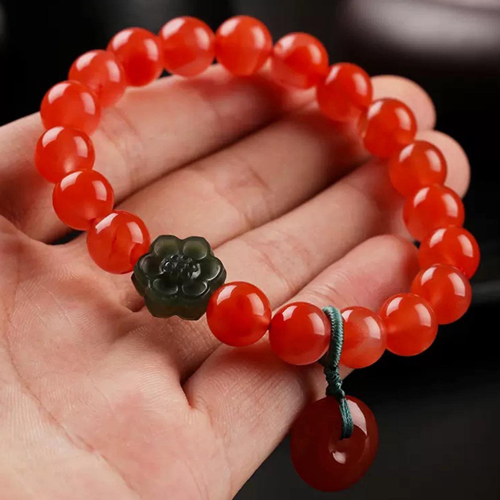 Braccialetti con Perline, Bracciale in Quarzo Agata Rossa con Fibbia dell'armonia(Jade)