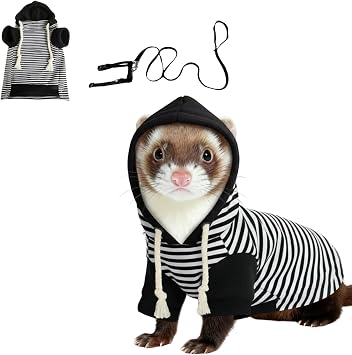 Ferret Harness and Leash Set Ferret Clothes Small Animals Harness Hoodies for Ferrets and Other Small Pet Accessories Black White-Small