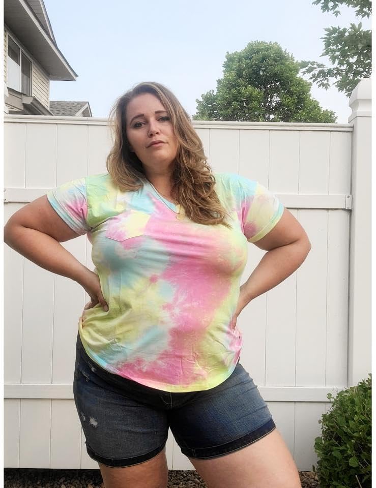 TIYOMI Plus Size Tops for Women Short Sleeve Shirts V Neck Summer Basic Casual Soft Tunic Tie-dye/Floral/Aniaml Color XL-5XL - Image 6