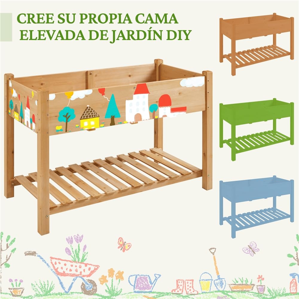 Yaheetech Huerto Urbano 2 Pisos con Estantes Jardinera Elevada de Madera Abeto Mesa de Cultivo para Plantas Flores Balcón Jardín 119x80x57cm