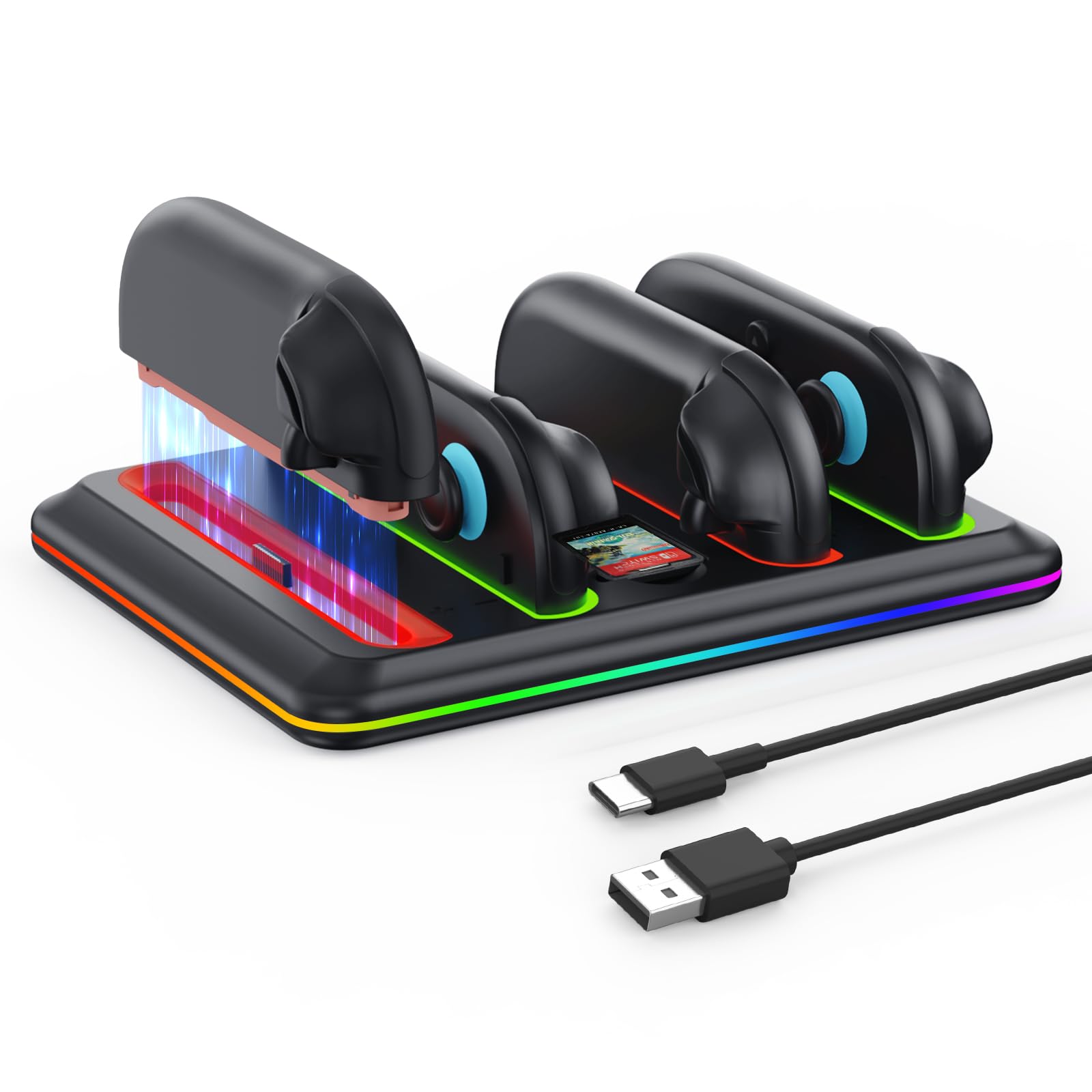 Controller Charger Dock for Nintendo Switch-2: GEEKERA 4 in 1 Portable Dual-Direction Magnetic Charger Staion for JoyCon 2 (2025) Accessories with RGB Light Fast Charging Dock for Party Game Gift