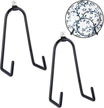 Adjustable Wall Plate Hangers for 7-14 inches Plate, Rubber Coating Anti-Scratch Plate Display, Vertical Stand Holder for Plaque, Tray, Framed Art, Black 2 Pack