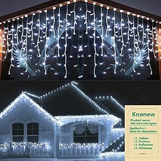 400 LED Icicle Lights, 10m/32ft, 8 Modes, Christmas Icicle Fairy Lights Plug in with 75 Drops, Waterproof Christmas Lights Decorations for Xmas/Thanksgiving/Holiday/Roof/Window/Indoor (Warm White)