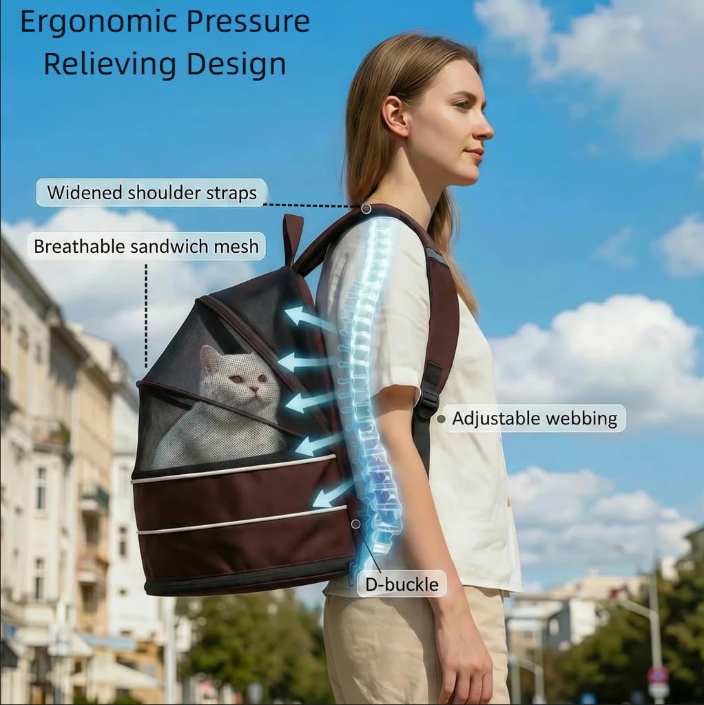 Dog Backpack Carrier for Small Dogs - Cat Carrier Backpack, Pet Tent for Indoor and Outdoor Cats, Collapsible Breathable Lightweight Cat Travel Supplies Accessorie for Shopping Travel Vet-Coffee