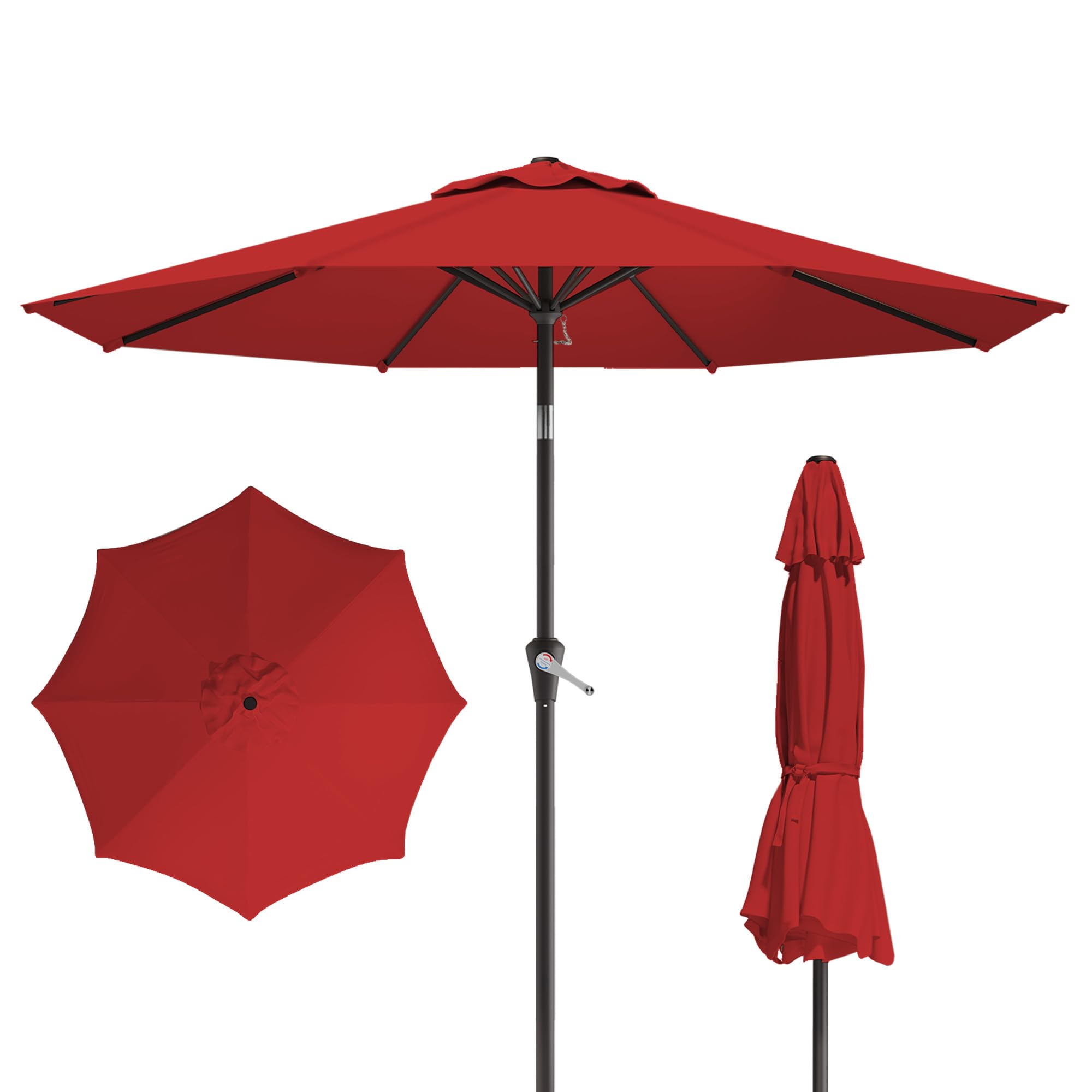 10FT Patio Umbrella, Outdoor Umbrella with Push Button Tilt and Crank, 8 Sturdy Ribs, UV Protection & Waterproof Market Umbrella for Pool, Backyard, Beach,Deck(Red)