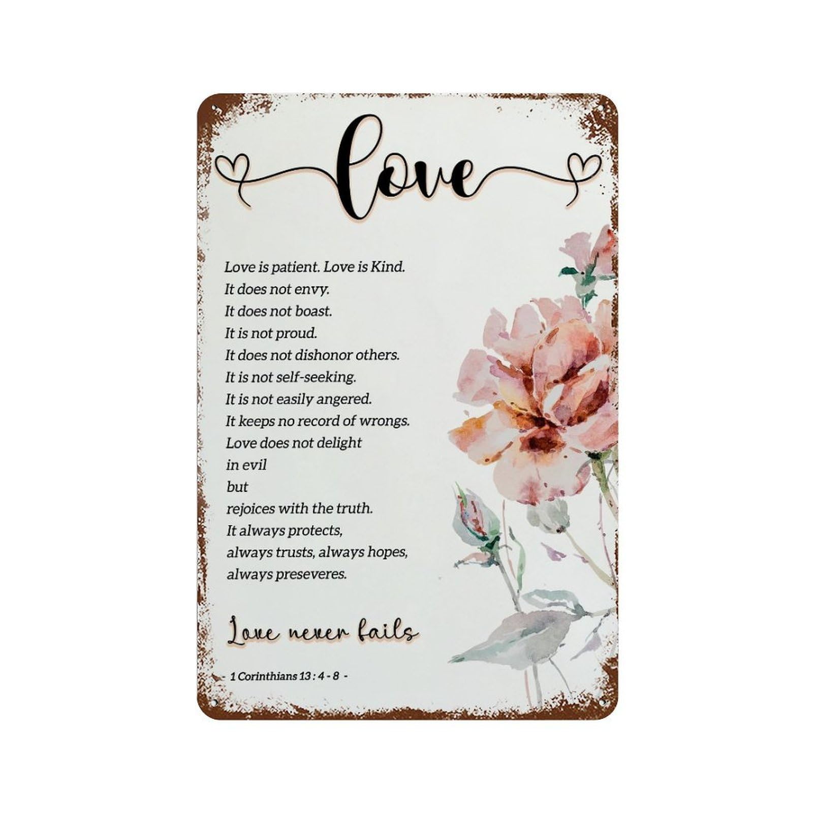 xiaoxiaoshen 1 Corinthians 13 4 Scripture Quote Wall Decor Art Metal Tin Poster Modern Home Decor Art Home Bar Shop Decorations Vintage Sign 30x20cm