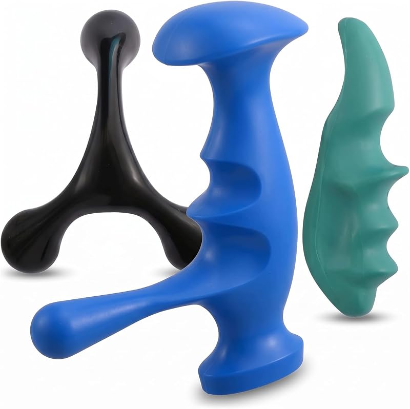 Manual Trigger Point Massage Tool Set, 3 Pack Deep Tissue Massage Tools With Thumb Saver & 3-Legged Massage Knobs, Handheld Pressure Point Massager For Neck, Back, Shoulders, Legs, Feet & Full Body