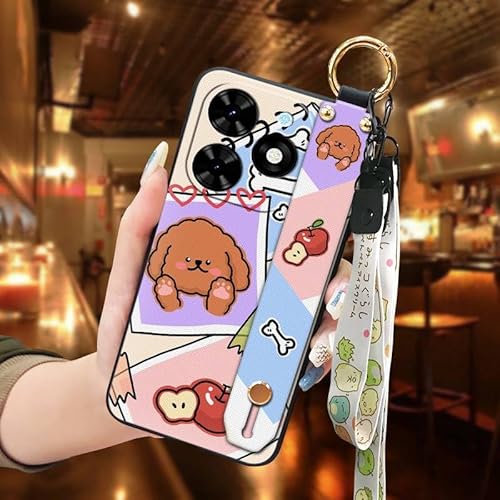 Phone Case Compatible with infinix Smart10 HD/X6525D, Cartoon Ring Dirt-resistant Wrist Strap Back Cover Kickstand Cute Shockpro