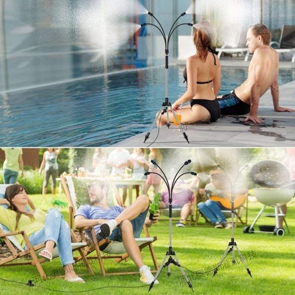 Stand-Nebel-Kühlset, 360°-Sprühnebel-Set, tragbares Standnebel-Set mit 91 cm bis 122 cm verstellbarer Höhe, tragbares Nebel-Kühlsystem für Terrasse, Pool, Grill, Kühlung, Kinder, Wasserspielen