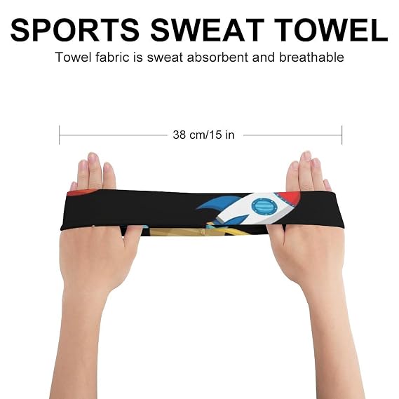 Non Slip Sports Headbands for Women & Men Working Out, Travel (World over The Moon Space Rocket Art)