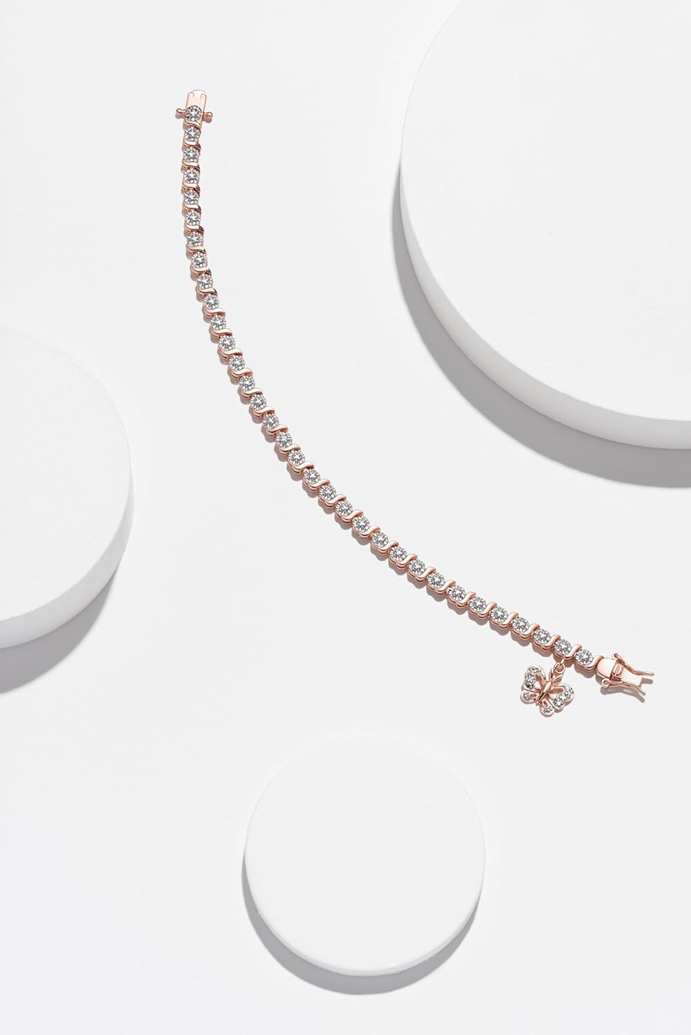 MORGAN & PAIGE Bronze Rhodium, 14k Rose Gold or 18k Yellow Gold Plated Diamond Accent Tennis Bracelets for Women Trendy - Charm Womens Bracelets with Accent S-Link Chain, Gift Jewelry 7.25 inch