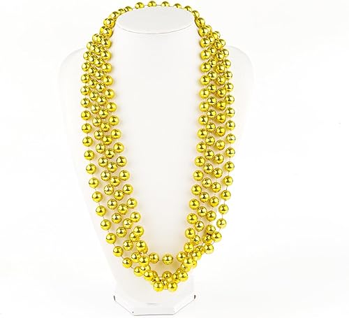 Miniatura 4 de Collares de cuentas doradas metálicas de 0.47 pulgadas, 15 cuentas de Mardi Gras de 33 pulgadas, collares redondos de cuentas a granel, collar de