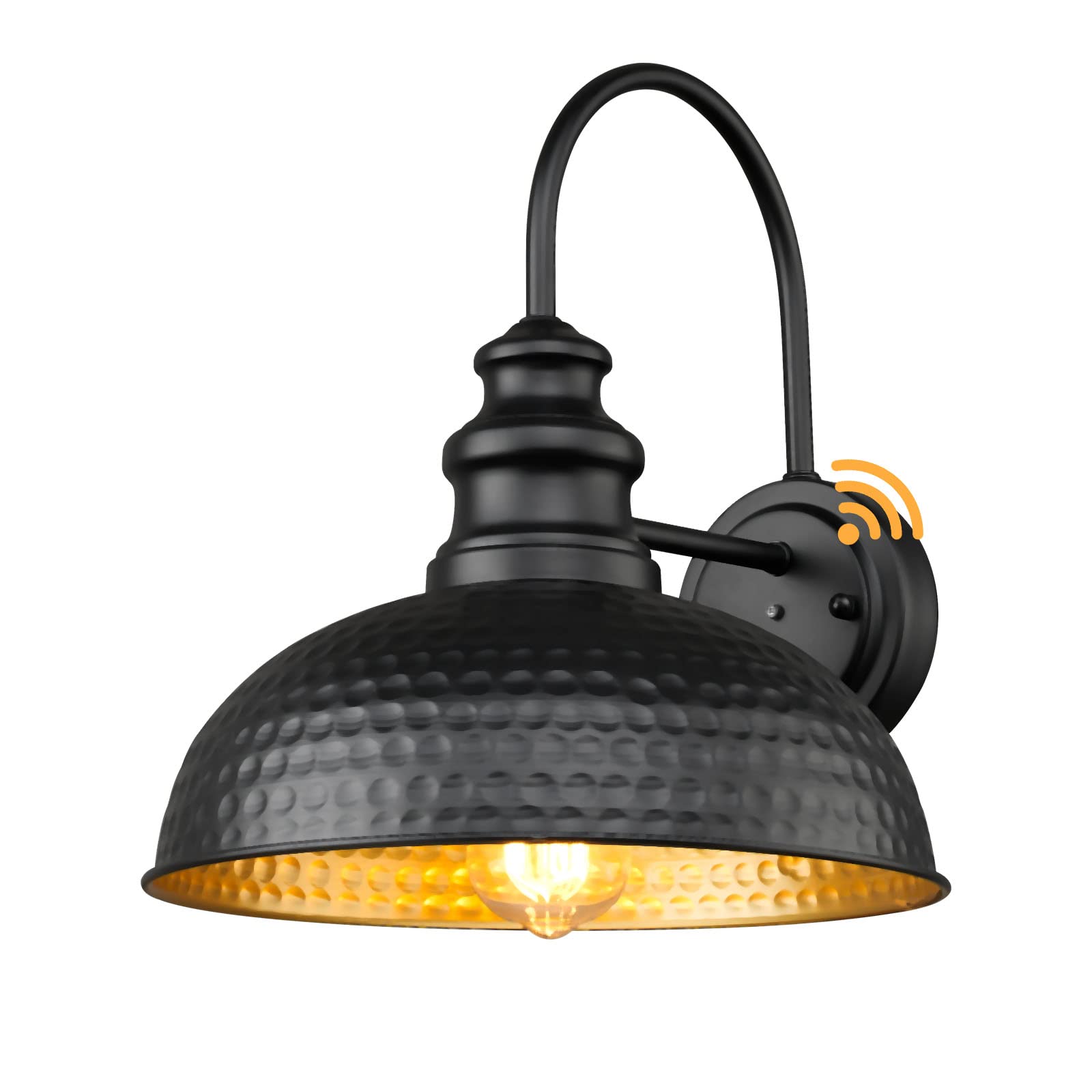 Diyel Dusk to Dawn Farmhouse Outdoor Barn Light Fixture, 12 Inch Dome Gooseneck Exterior Wall Light, Rustic Outdoor Wall Sconce Outside Wall Mount Lantern with Bead Shape for Porch, Garage, Doorway