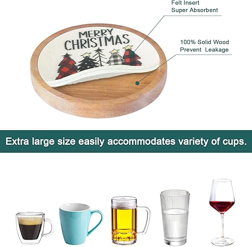 Miniatura 5 de Juego de 5 posavasos absorbentes para árbol de Navidad, regalos de elefante blanco, regalos de Papá Noel, decoración de Navidad, posavasos para