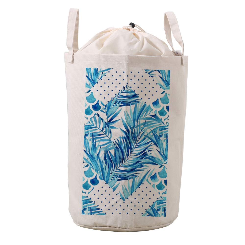 Sac à linge de salle de bain en lin premium bleu clair, rangement haut de gamme
