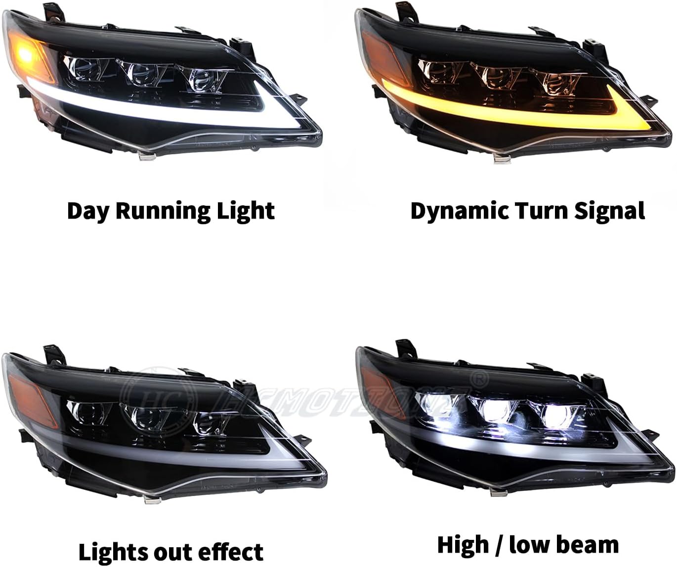HCmotion Headlights Assembly For 7th Gen(XV50) Toyota Camry 2012 2013 2014 Camry L/LE/XLE/Hybrid LE XLE, Front Lamp With Start up Animation & Sequential Turn Signal 2PCS (V1)