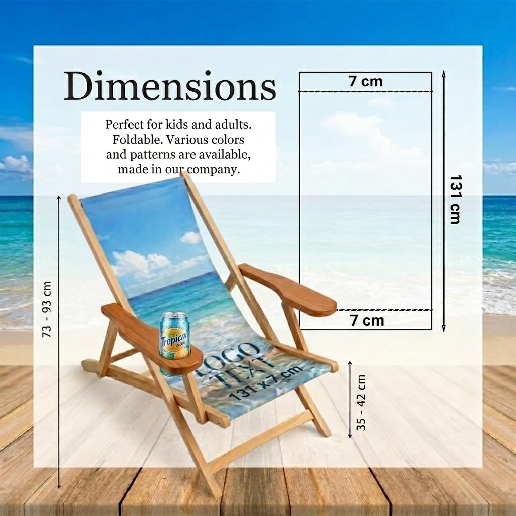 Ferocity Holz-Liegestuhl Klappbar Klappliegestuhl mit Armlehne und Getränkehalter Strandstuhl Motiv Bedrucken Weiß Dein Photo Logo [119]