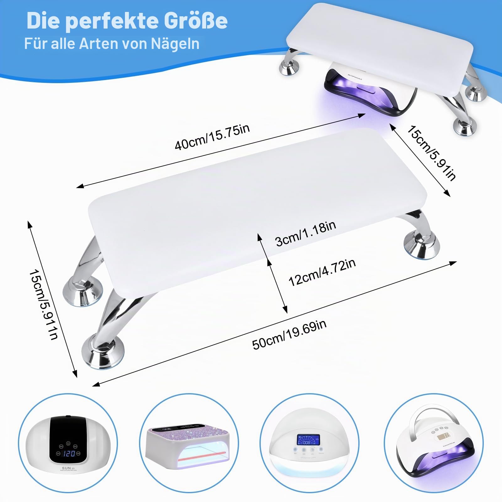 Nagel Armauflage Handkissen,Nagel Handkissen,Nagel Armlehne Kissen mit Edelstahlhalterung,PU Leather handauflage nageldesign für Maniküre Salon und Zuhause,Weiches und Wasserdichtes (Weiß)