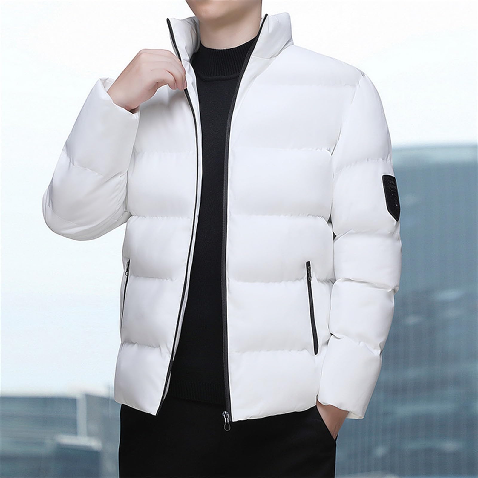 SRZYMJ Winterjacke Herren Winddicht mit Kapuze Übergangsjacke Leichte Winter Jacke Gefüttert Warme Softshelljacke Outdoor Reißverschluss Winterjacke Freizeit Einfarbig Steppjacke Mantel