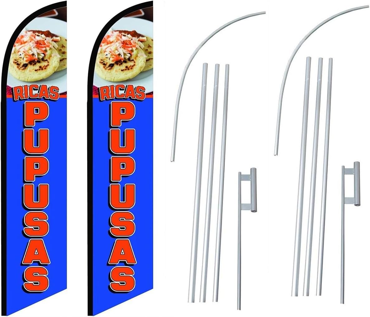 Ricas Pupusas Blue Feather Flag | 3ft W x 11.5ft H | Durable Super-Knit Polyester | Outdoor Advertising Banner Flag for Promotions