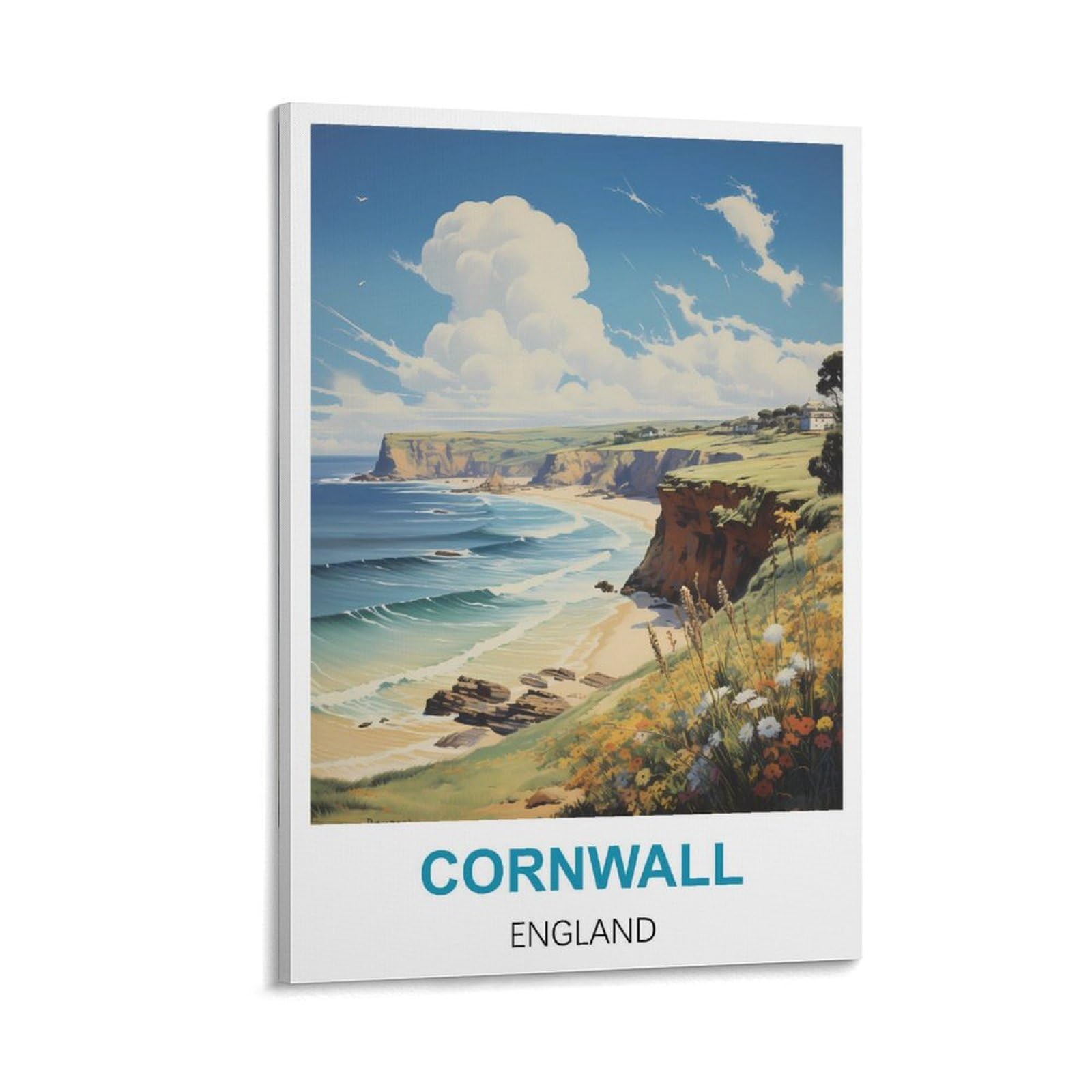 Nhgeqaa Frame-Style Cornwall England Vintage Travel Posters 08X12inch(20X30cm) Canvas Wall Art Print Picture