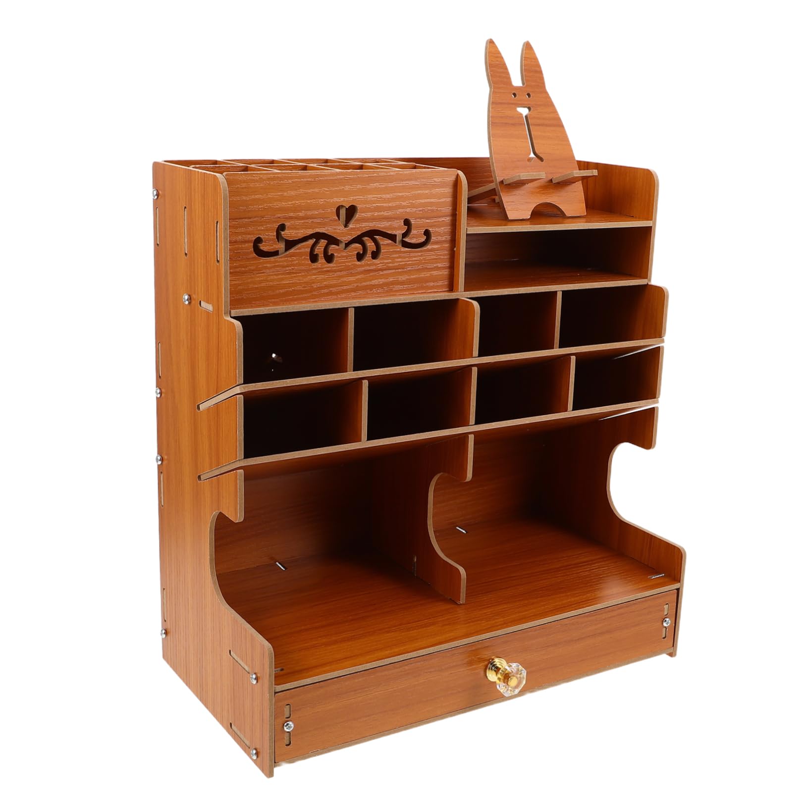 DOITOOL Organizador de Escritorio de Madera con Compartimentos Múltiples Base Estable Antideslizante Caja para Bolígrafos Lápices y Pinceles Organizador de Papelería para Oficina y