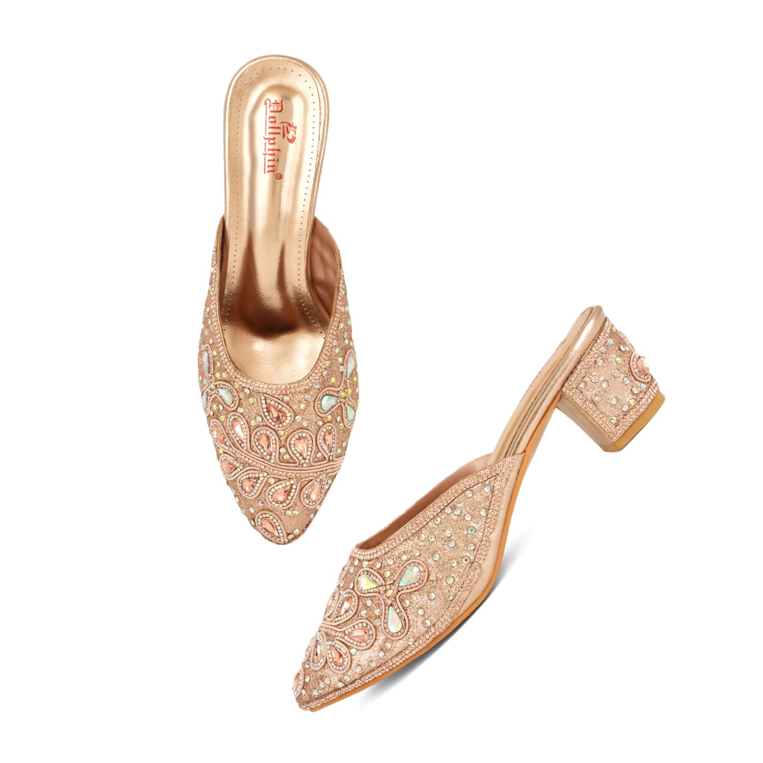 Women's Embellished Block Heel Wedding Pointed Toe with Intricate Rhinestone Design, Fancy HN-030-image-10