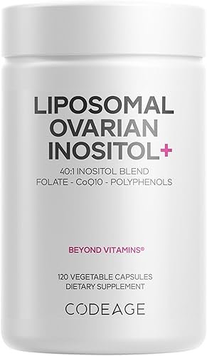 Codeage Suplemento liposomal de inositol+ ovárico - Mezcla de mio-inositol y D-quiro-inositol 40:1, folato 5-MTHF, CoQ10, granada y arándano