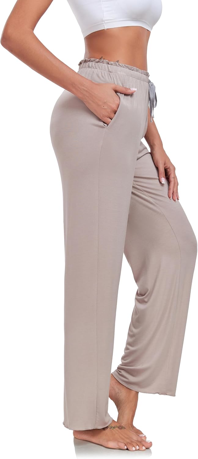 COLORFULLEAF Women's Bamboo Rayon Pajamas Pants Wide Leg Yoga Pants Casual Loose Cozy Sweatpants with Pockets