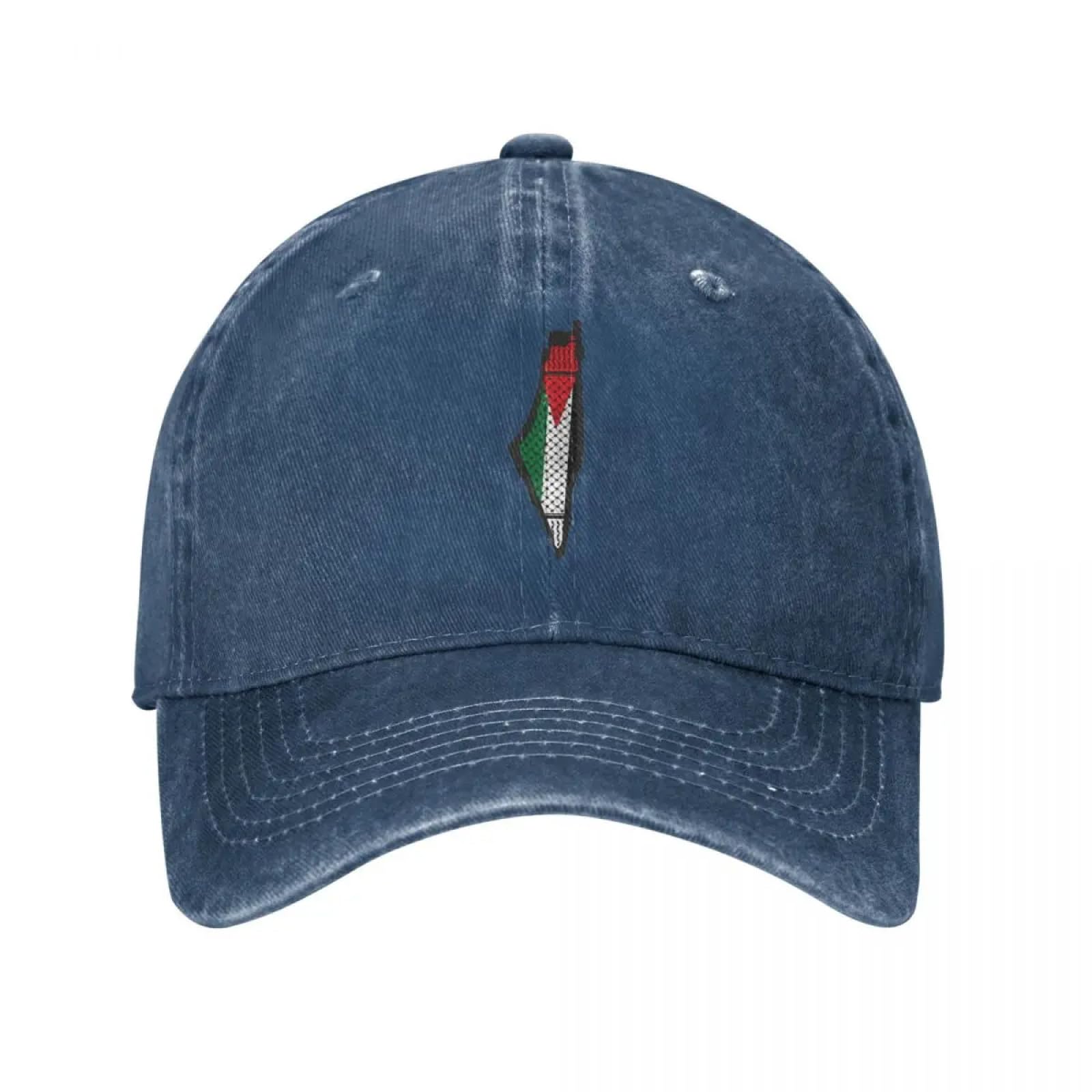 Zistrcbao Unisex Dark Blue Palestine Map Palestinian Baseball Cap - Cotton Vintage Distressed Washed Denim Cap, Adjustable Casual Golf Cap Sun Visor Hat Outdoor Sport Caps,,One Size