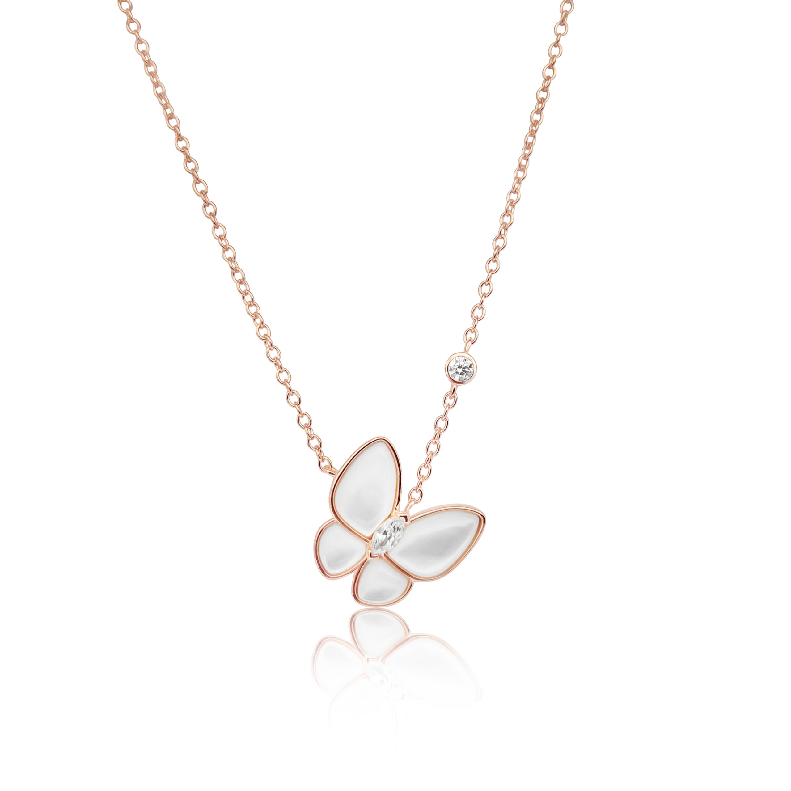 Collar de Mariposa con Circonitas, Plata 925 bañada en Oro Rosa, Diseño Elegante