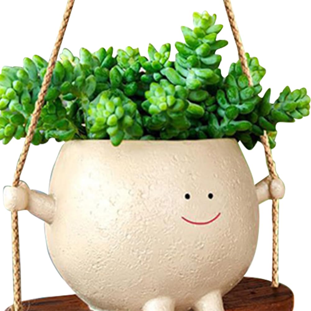 Paquete de 2 macetas colgantes de cara oscilante para interiores y exteriores, maceta de resina con cara sonriente para cadena de perlas, plantas suculentas, macetas de pared, macetas