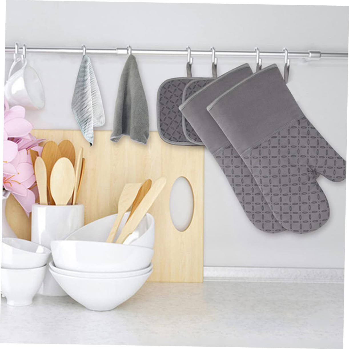 Ofenhandschuhe Hitzebeständig und Topflappen Wärmeisolierende Küchenhandschuhe aus Silikon rutschfeste Kochutensilien