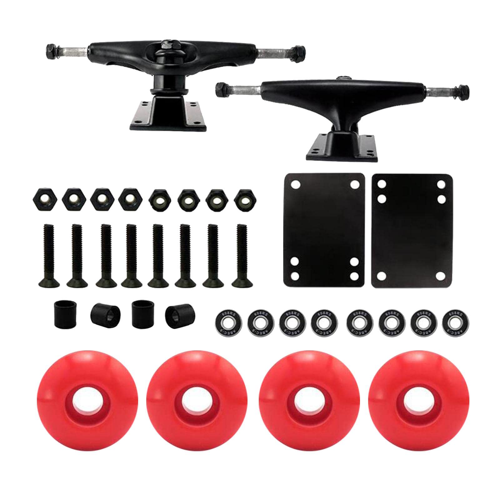 Skateboard Wheels 52mm Complete Set with Bearings, Bolts & 5.0" Trucks - Replacement Parts Kit